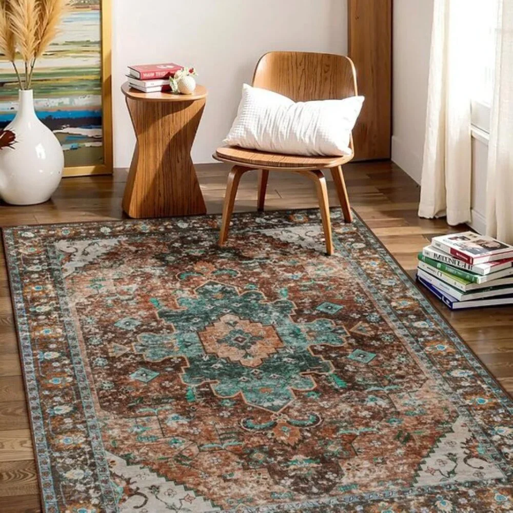 New 5x7 Area Rug, Washable, Non-Slip Vintage Carpet for Living Room & Bedroom